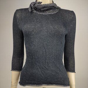 Pret A Partir black gray cotton blend 3/4 sleeve cowl neck knit top Medium